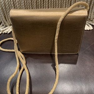 Stuart Weitzman gold satin evening bag
